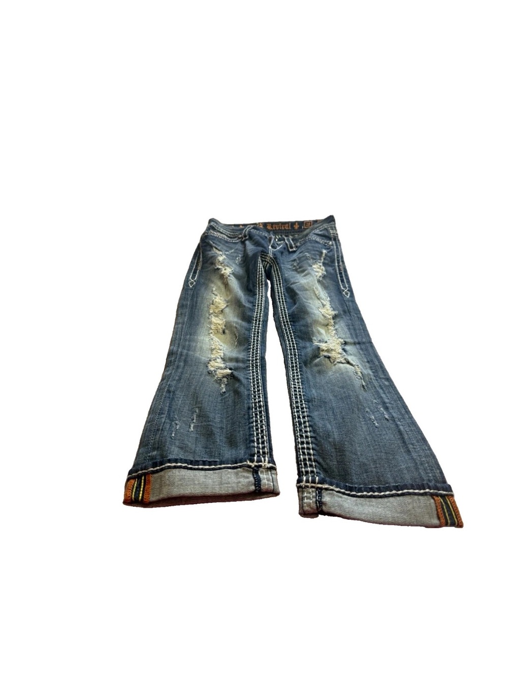 Rock Revival Women’s Medium Wash Distressed Rhinestone Ellie Jean Capri!26 30x25